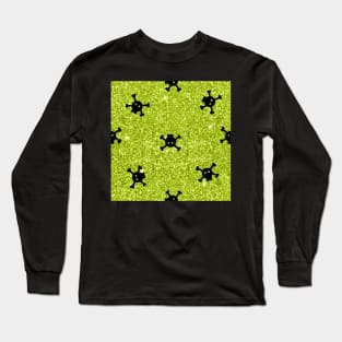 Lime Green Glitter Skulls Long Sleeve T-Shirt